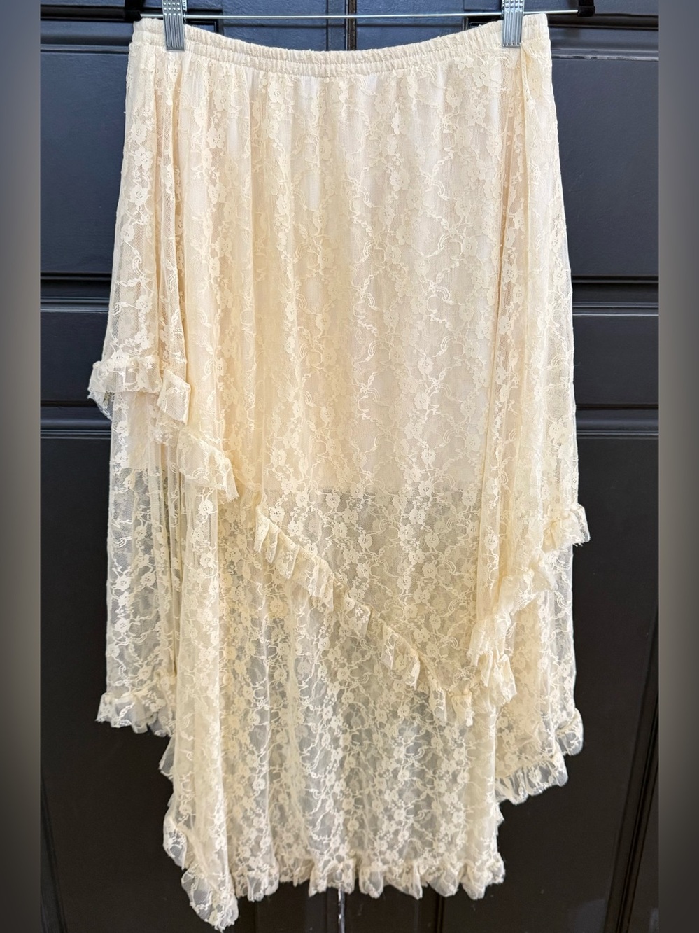 Boho Fairycore Lace High Low Midi Skirt Ivory large - Picture 3 of 6